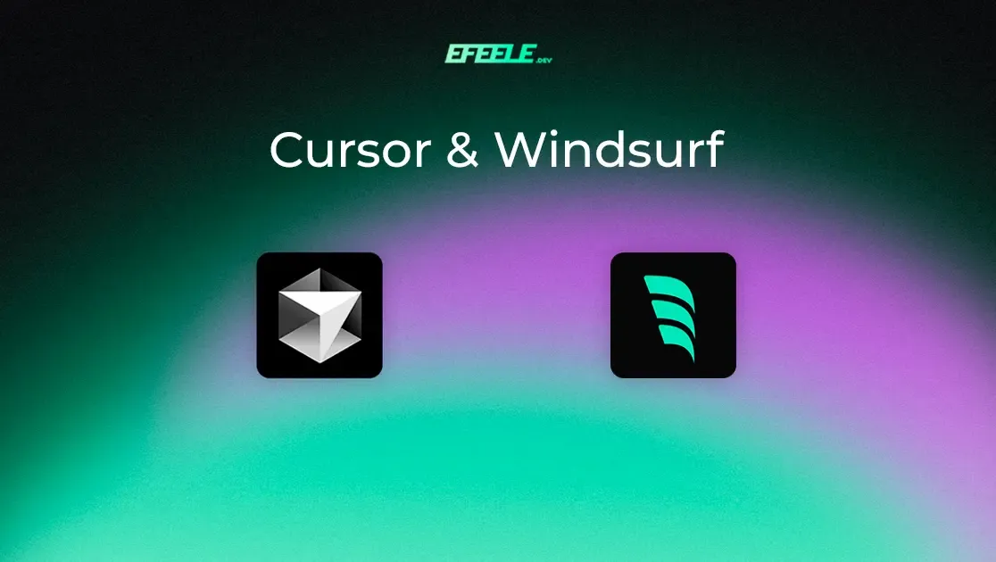 Imagen conceptual mostrando interfaces de Cursor y Windsurf con código y elementos de IA
